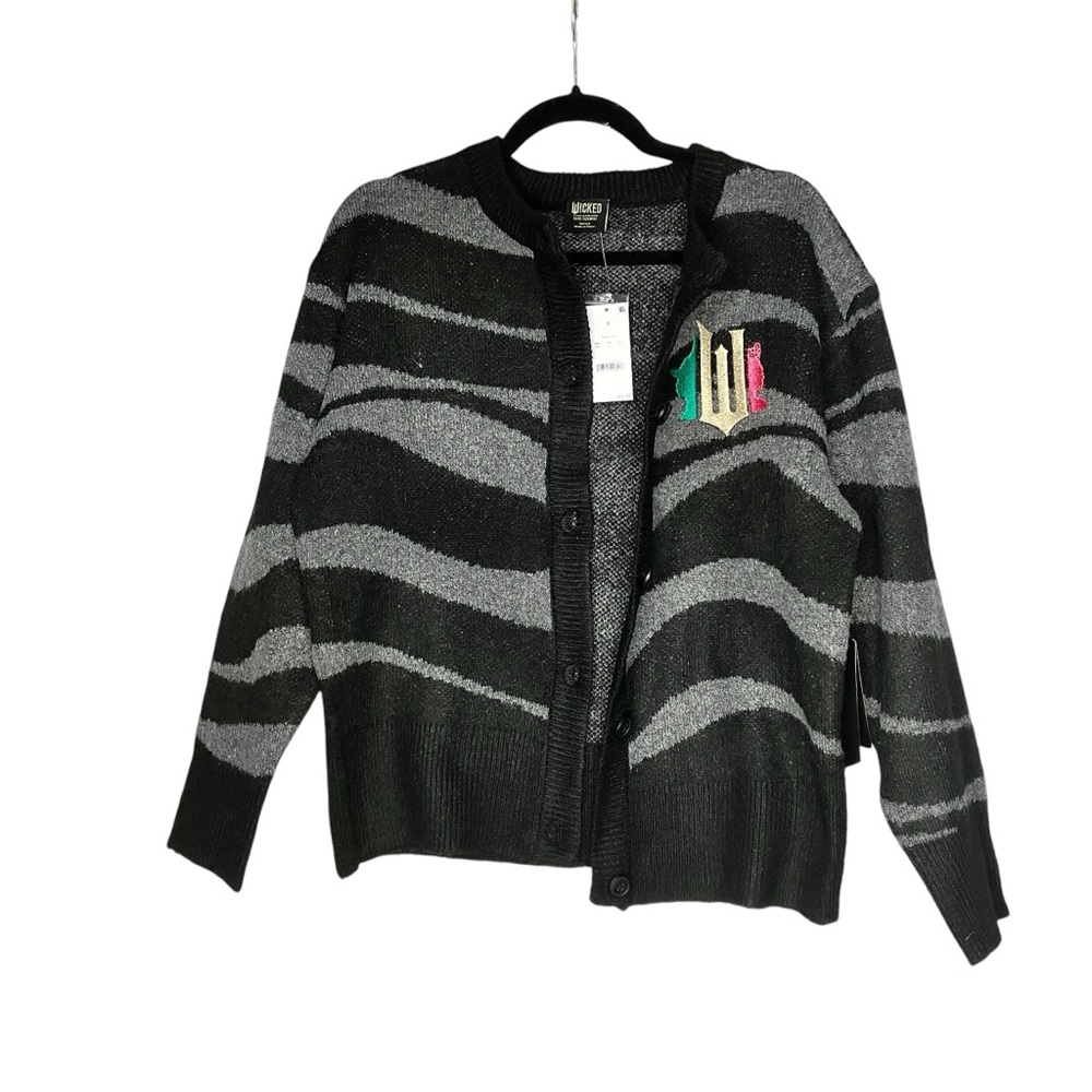 Wicked Movie Women’s cardigan sweater black & gray stripe XXS or small - Picture 9 of 17
